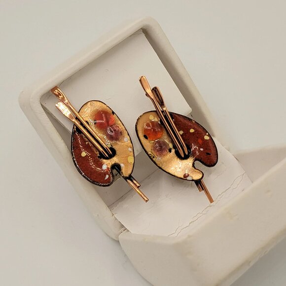 Vintage Signed Matisse Artist Palette Brooch and Clip-on Earring Set - Picture 3 of 10